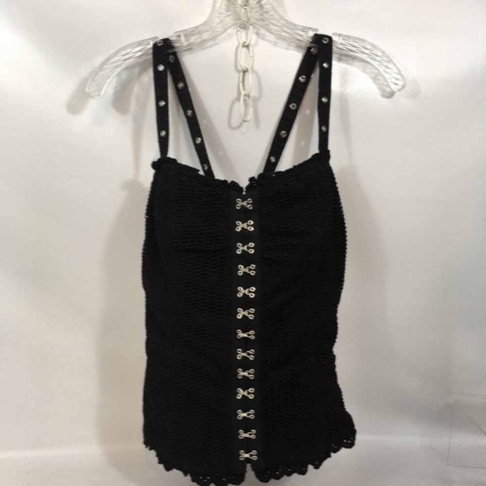 Hot Topic Royal Bones Black Ruched Hook and Eye Corset Top XL NWOT